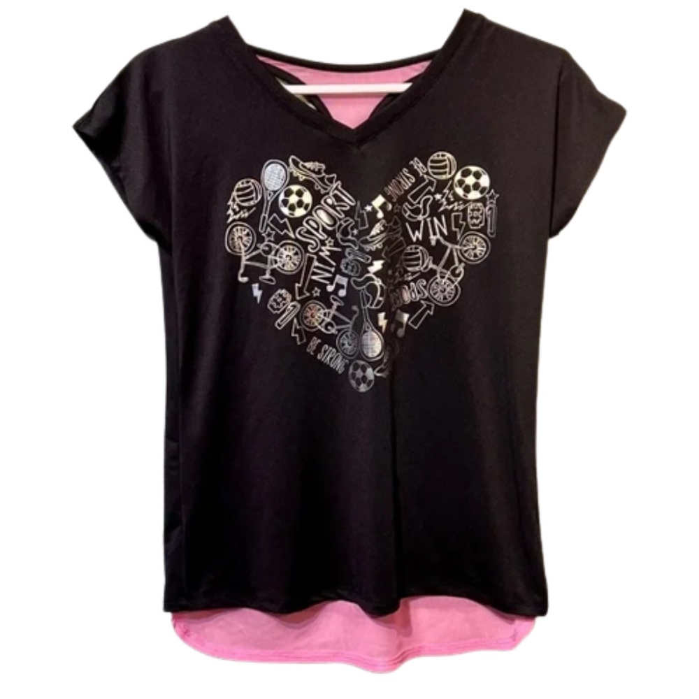 Ideology Girls Racerback Tank with layered t-shirt, size Large